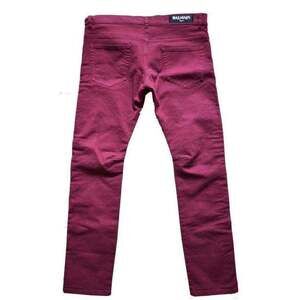 Balmain - Balmain Burgundy Embroidered Trimming Slim Stretch Jeans - EU 32
